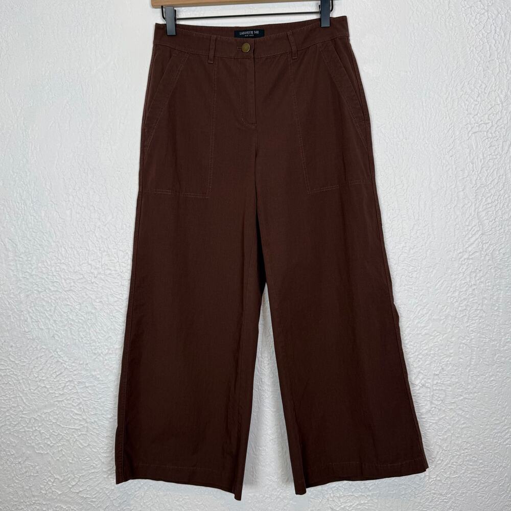 Lafayette 148 New York Brown Wide Leg Cropped Utility Pants Cotton Size 0